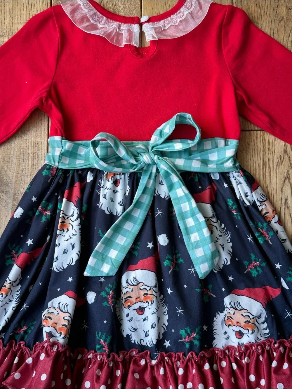 Boutique Santa Ruffle Christmas Dress size XL 5-6